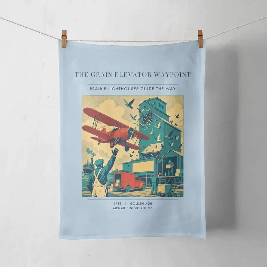 VINTAGE G4451 - The Grain Elevator Waypoint - Designed Towels design on lightblue