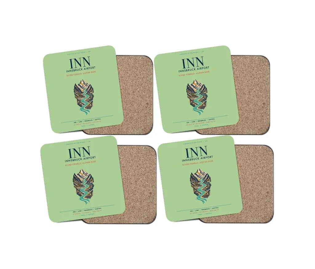Innsbruck Airport (INN) design on light green 4 pieces set coaster