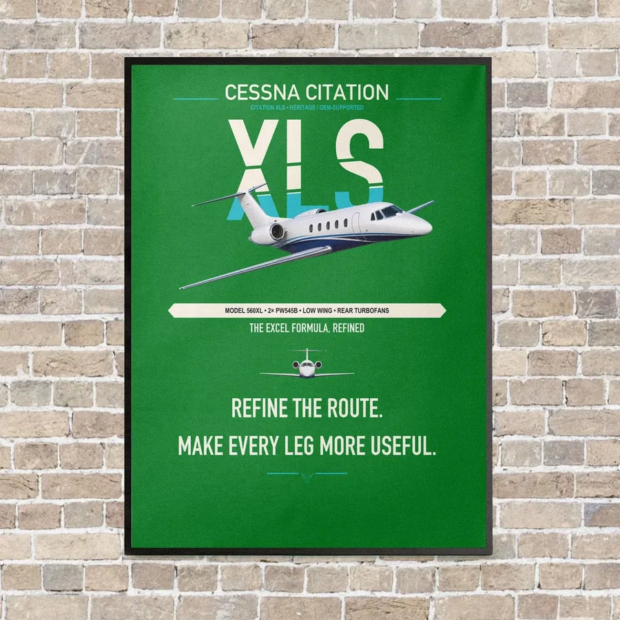 Cessna Citation XLS vertical canvas print - framed - green background