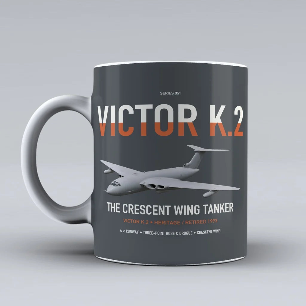 Handley Page Victor K.2 design on gray ceramic mug, double-side print