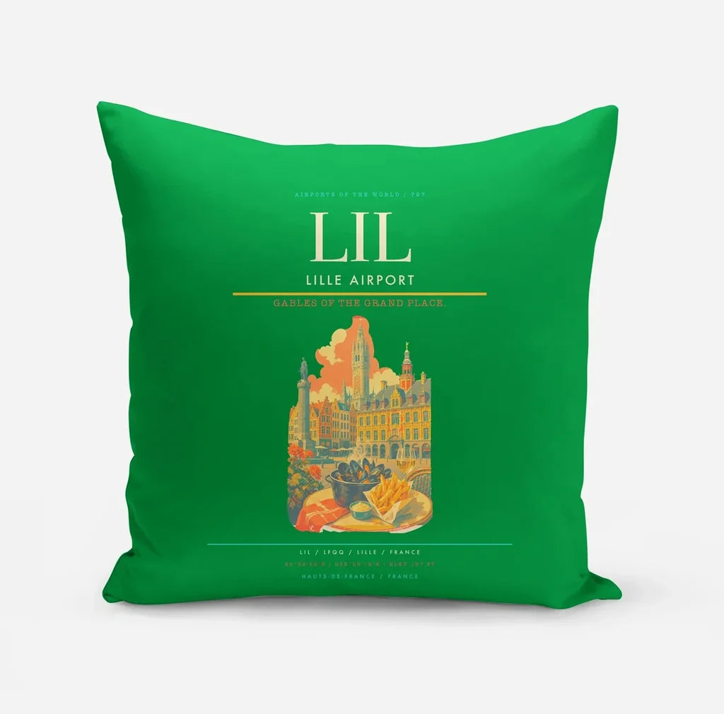 Lille Airport (LIL) design on green pillow