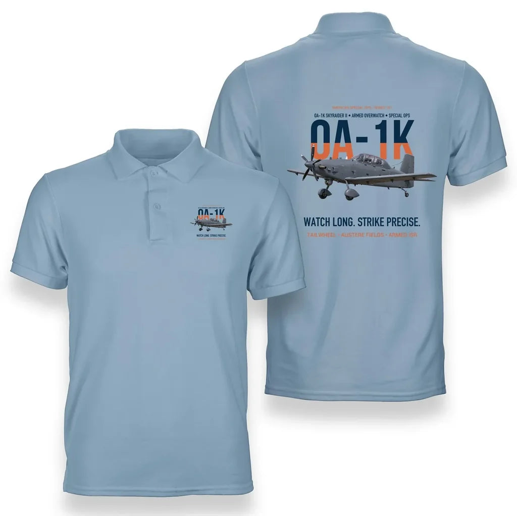 OA-1K SKYRAIDER II design on light blue polo