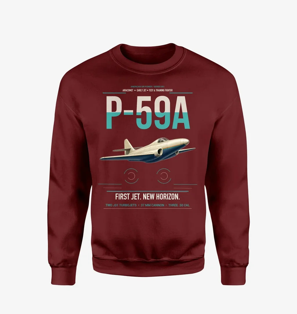 P-59A Airacomet design on wine red sweatshirt
