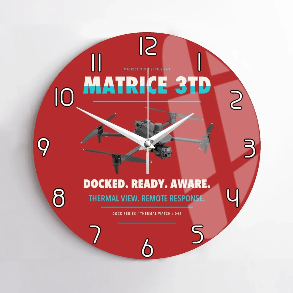 DJI Matrice 3TD design on red no frame wall clock