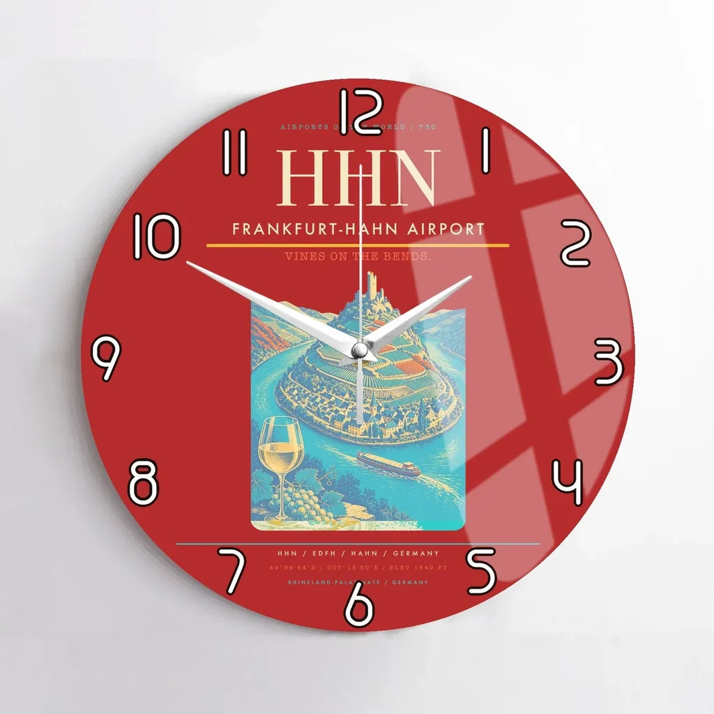 Frankfurt-Hahn Airport (HHN) design on red no frame wall clock