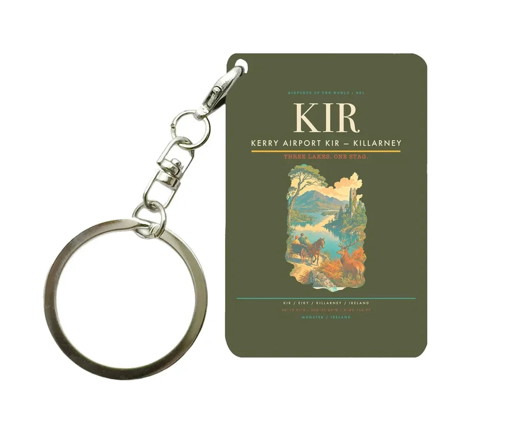 Kerry Airport (KIR) design on green army key chain