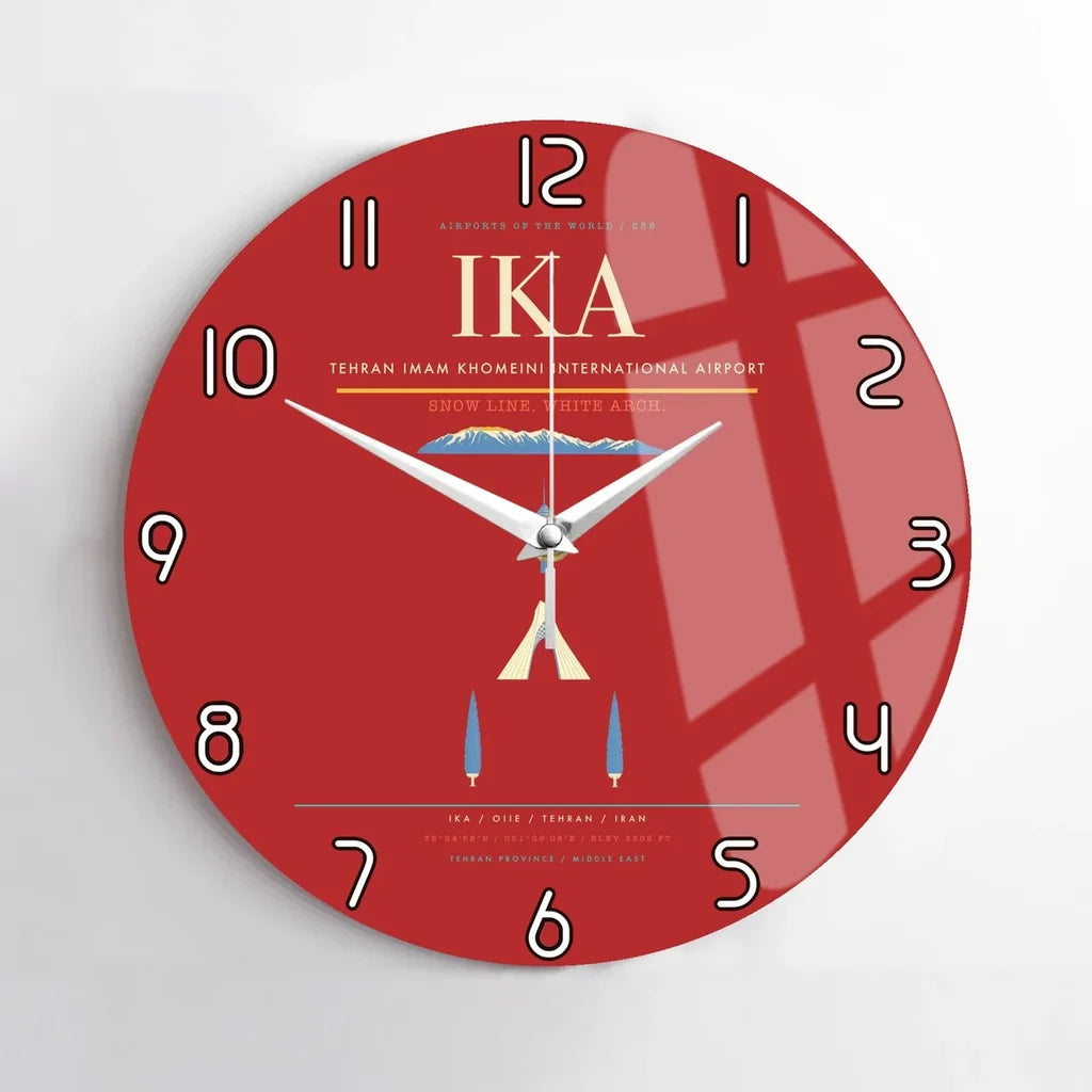 Tehran Imam Khomeini International Airport (IKA) design on red no frame wall clock