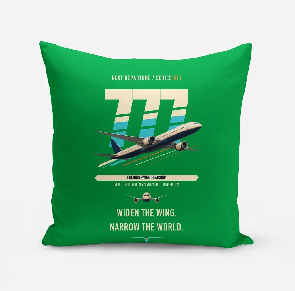 Boeing 777-9 design on green pillow