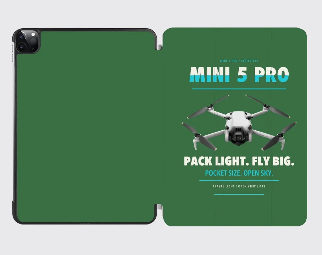 DJI Mini 5 Pro design on green ipad tablet case
