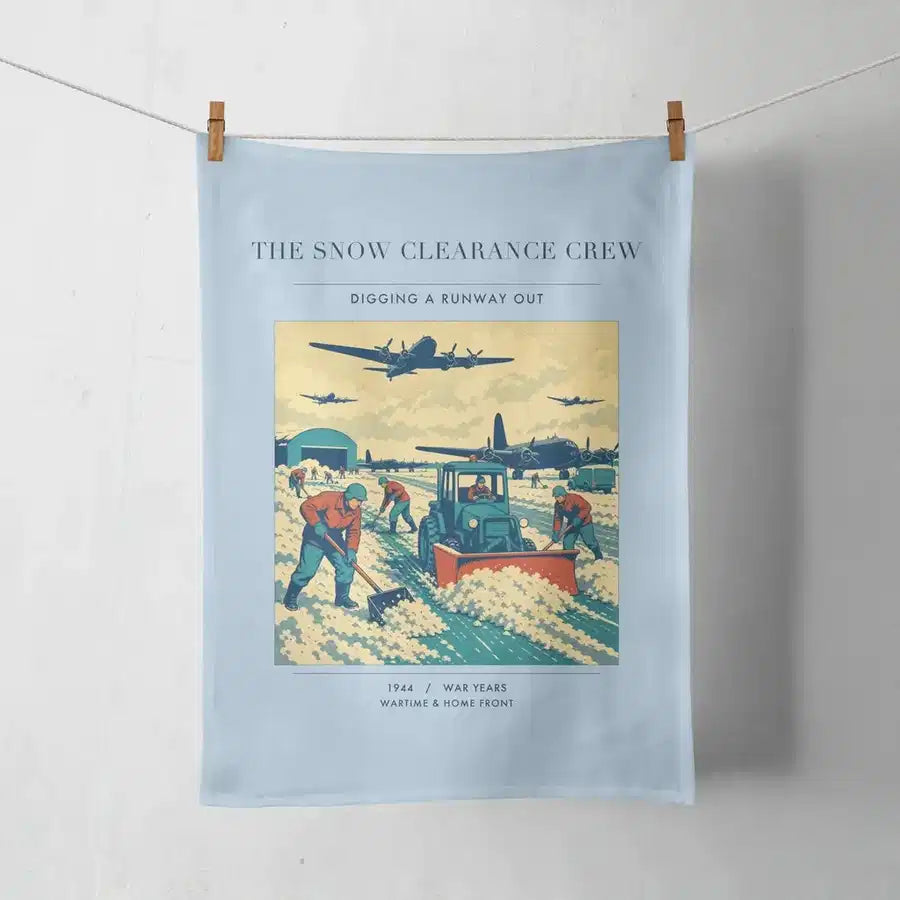 VINTAGE G4523 - The Snow Clearance Crew - Designed Towels design on lightblue