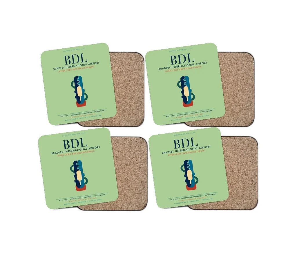 Bradley International Airport (BDL) design on light green 4 pieces set coaster