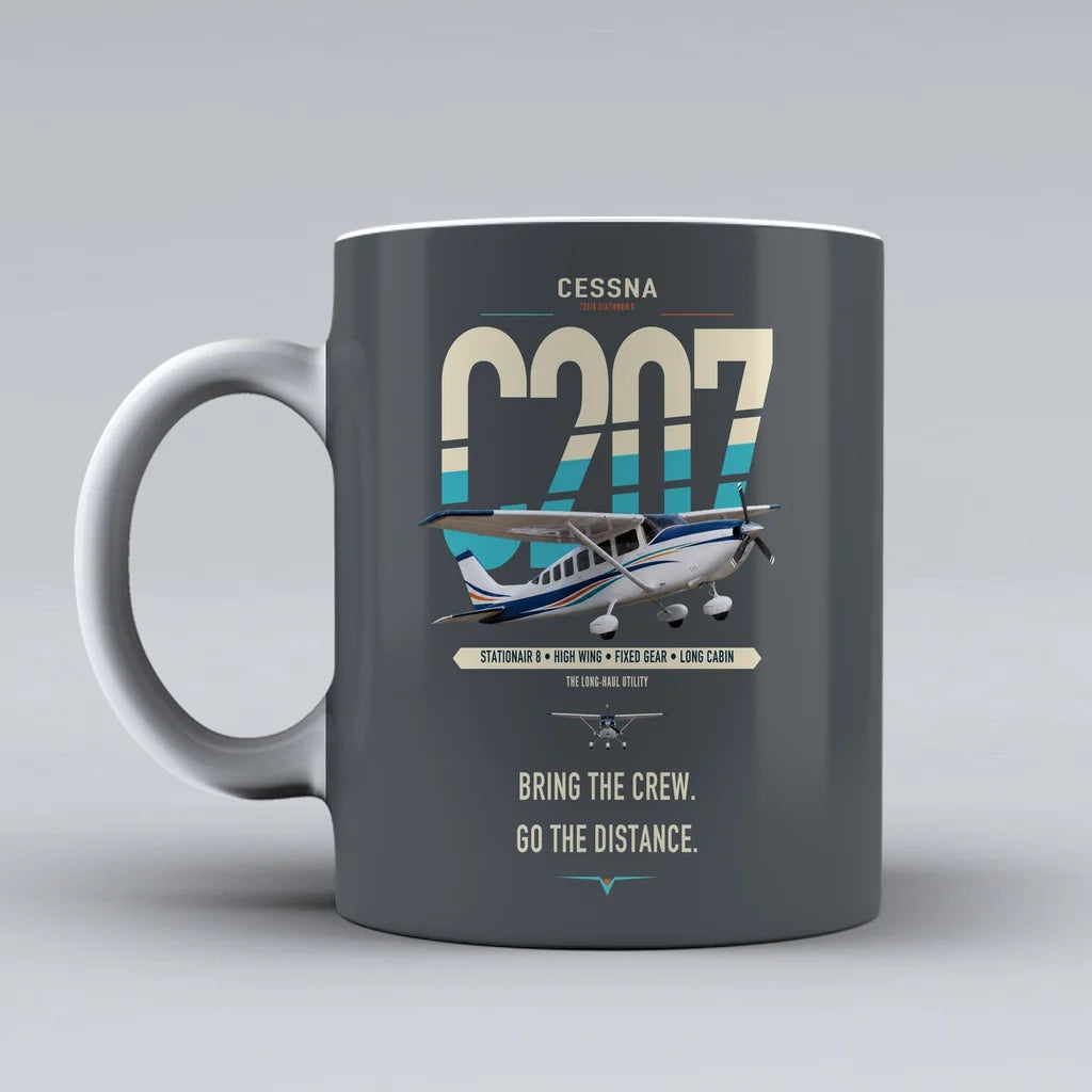 Cessna T207A Stationair 8 design on gray ceramic mug, double-side print