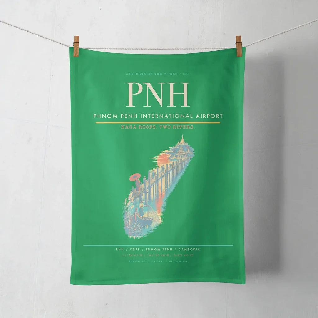 Phnom Penh International Airport (PNH) design on green towel