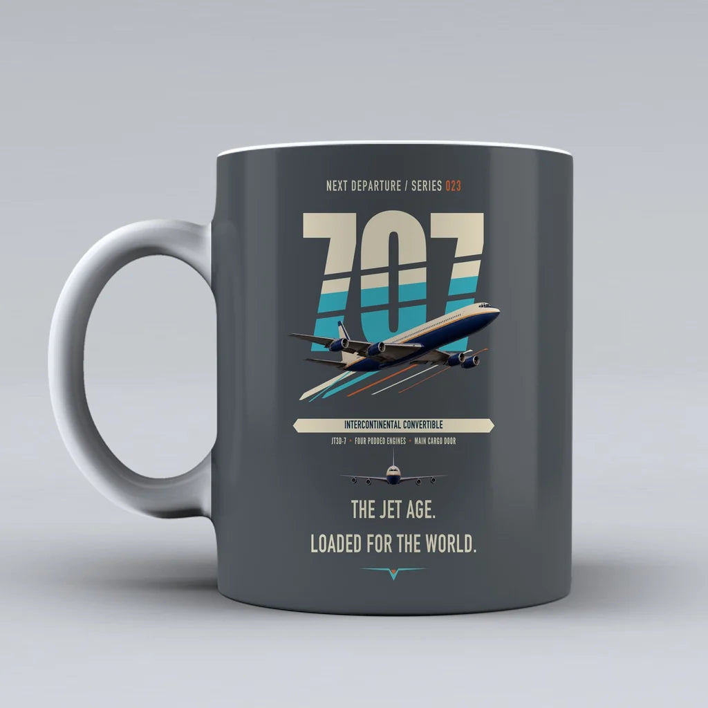 Boeing 707-320C double-side print on gray ceramic mug
