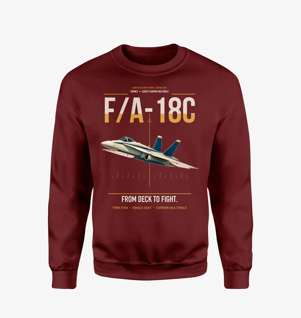 F-A-18C Hornet design on wine red sweatshirt