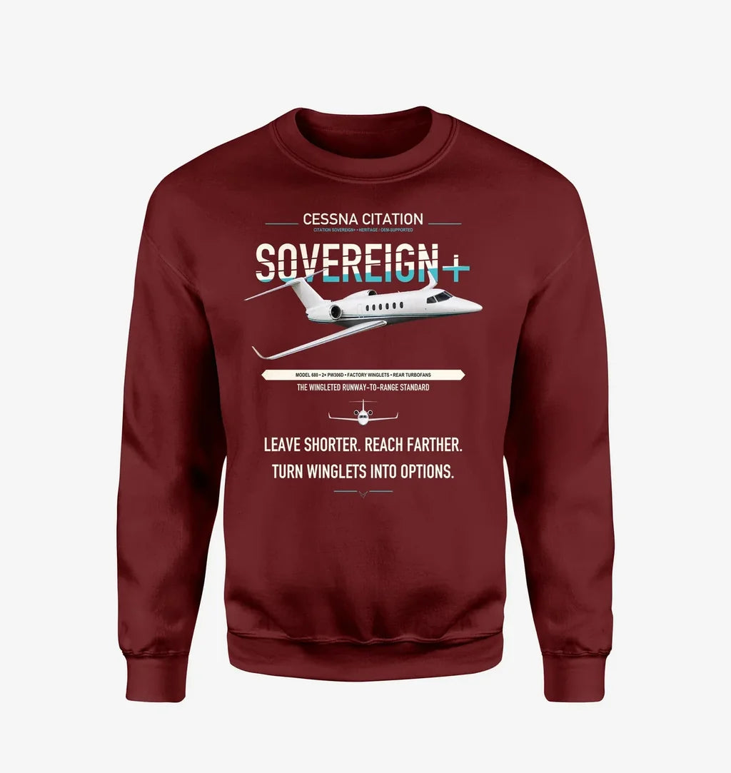 Cessna Citation Sovereign+ design on wine red sweatshirt