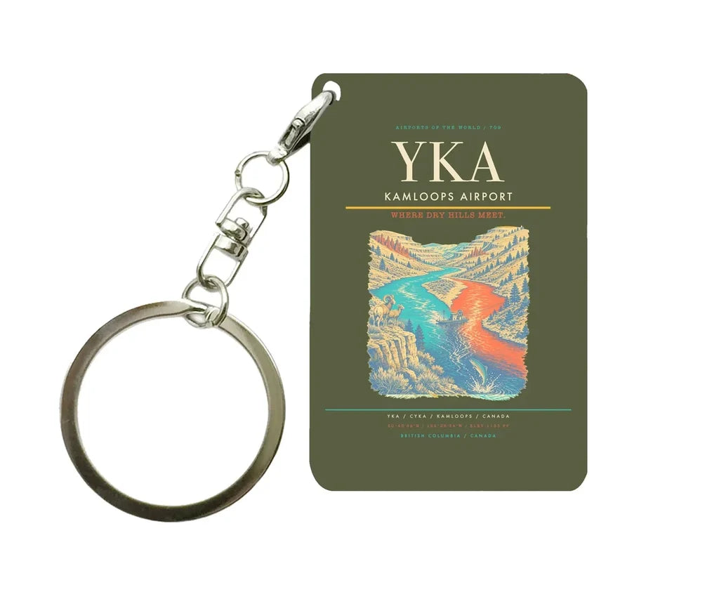 Kamloops Airport (YKA) design on green army key chain