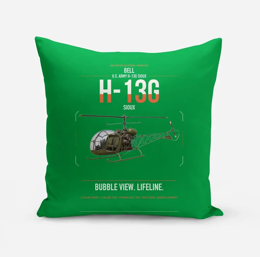 Bell H-13G Sioux design on green pillow