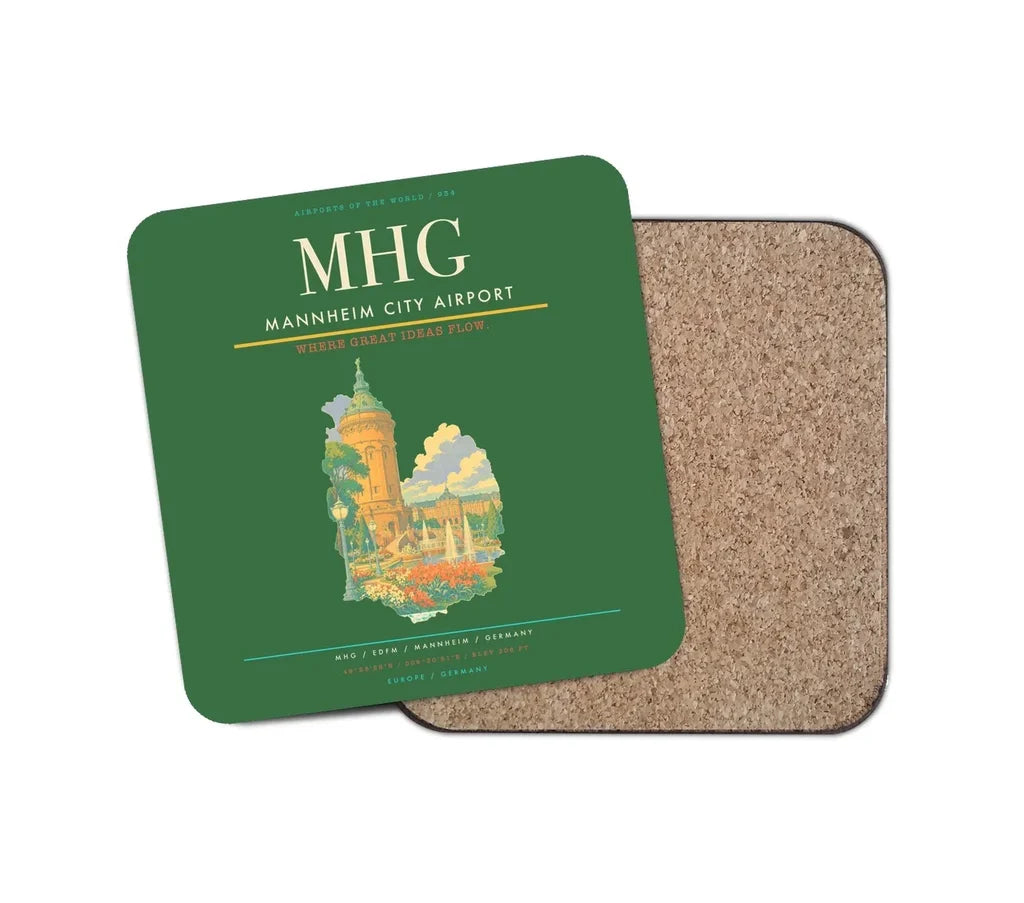 Mannheim City Airport (MHG) design on green 1 piece coaster