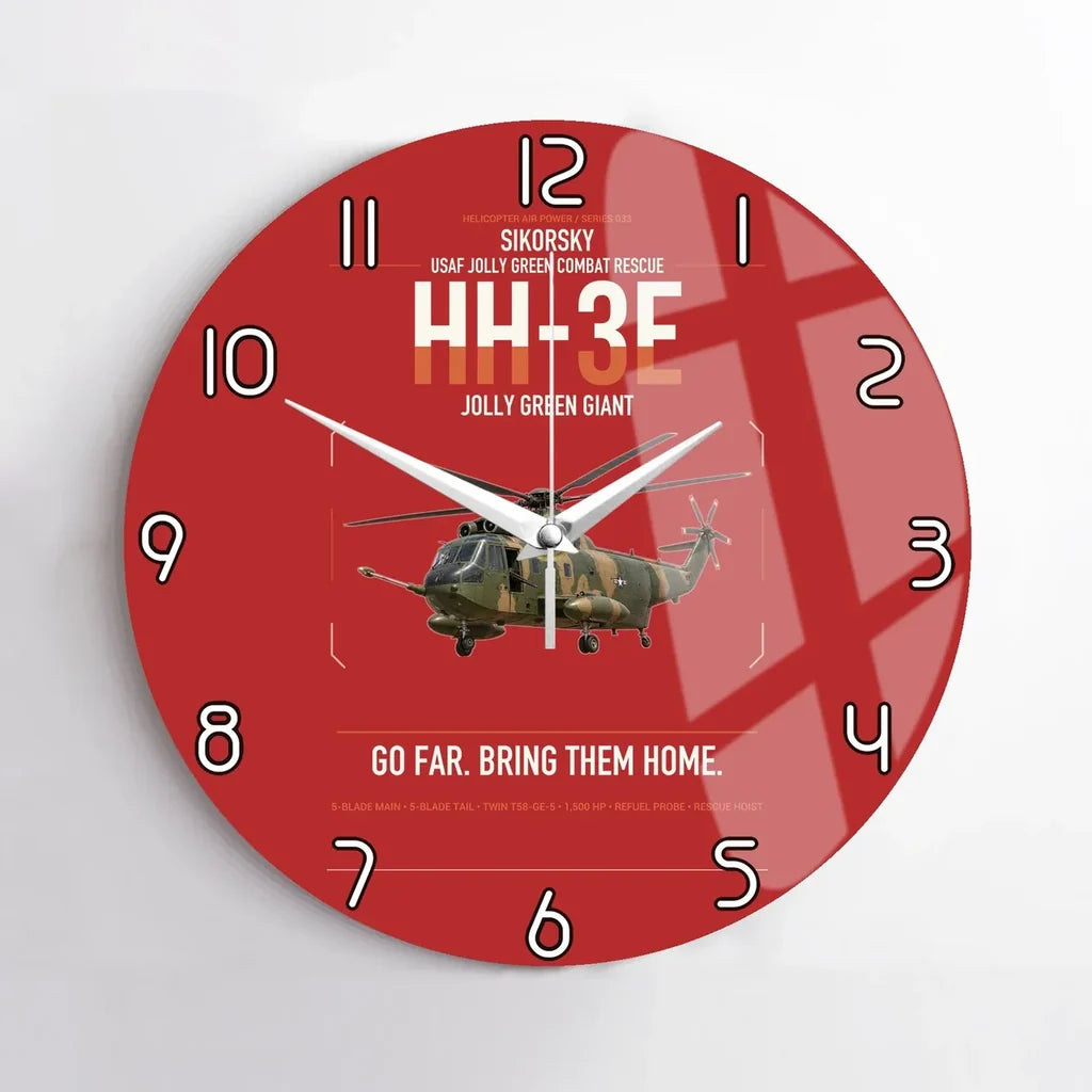 Sikorsky HH-3E Jolly Green Giant design on red no frame wall clock
