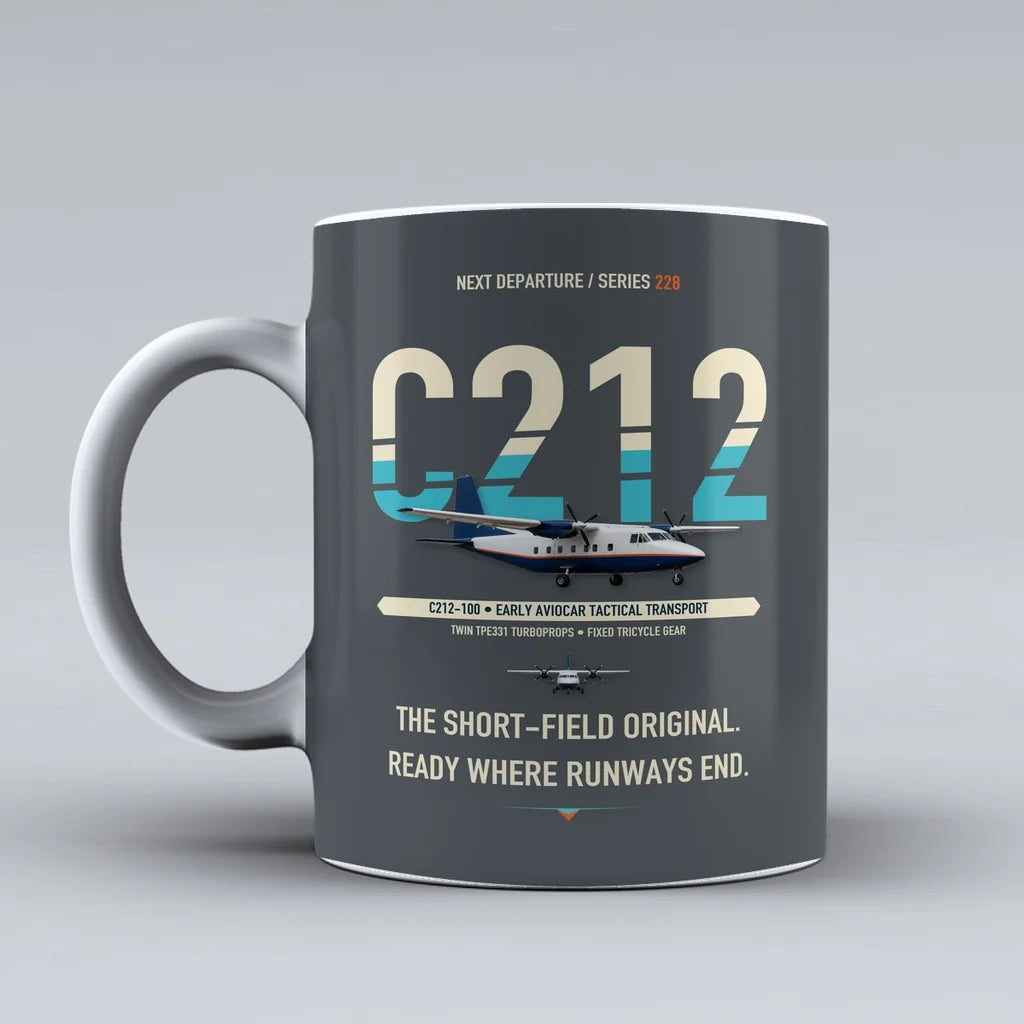 C-212-100 Aviocar Mug design on gray casa