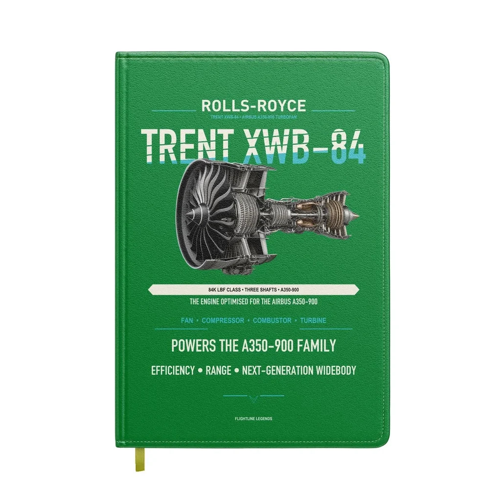TRENT XWB-84 design on green notebook