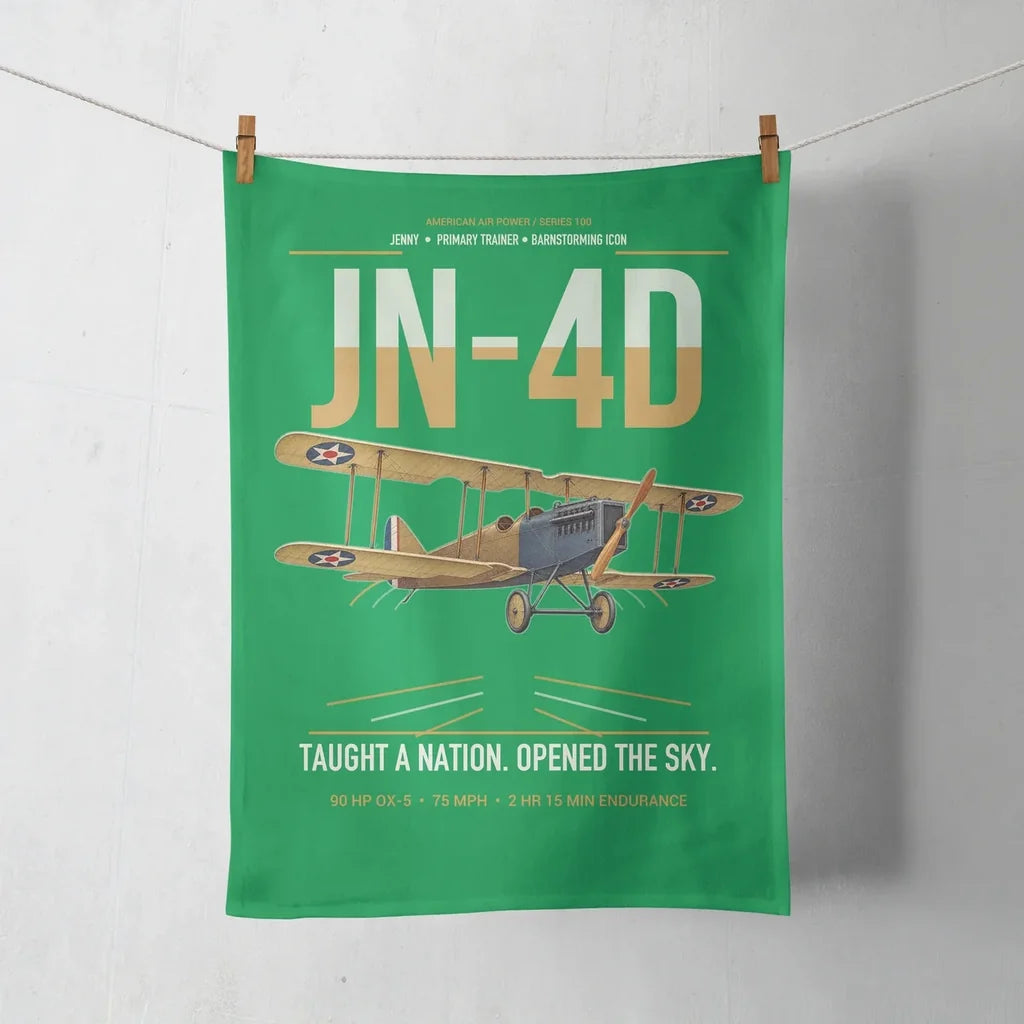 Curtiss JN-4D Jenny design on green towel