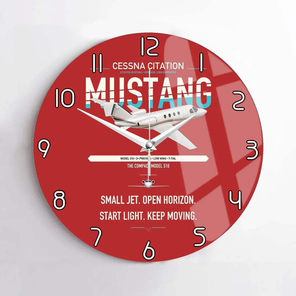 Cessna Citation Mustang design on red no frame wall clock