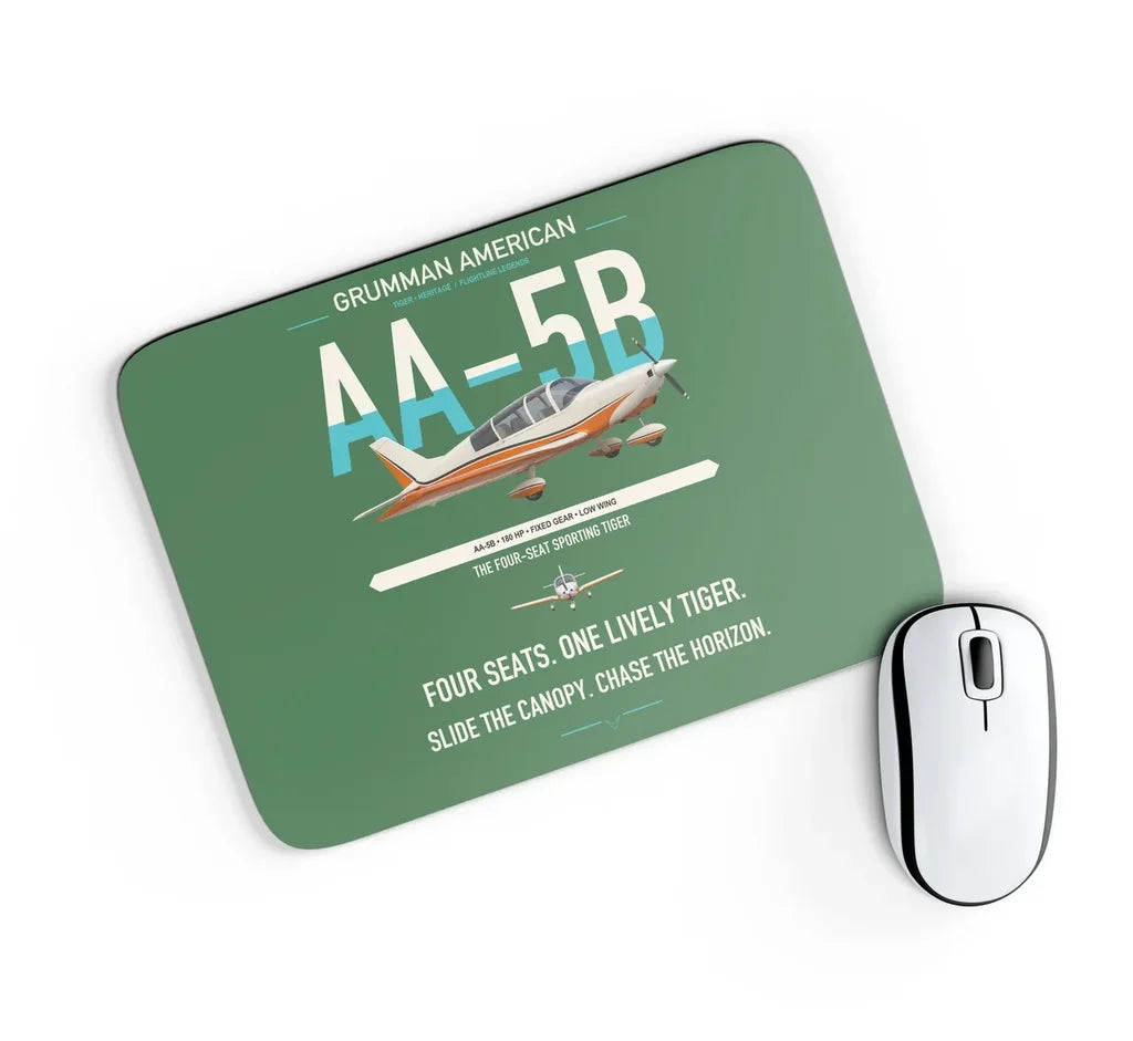 Grumman American AA-5B Tiger design on green rectangle mouse pad