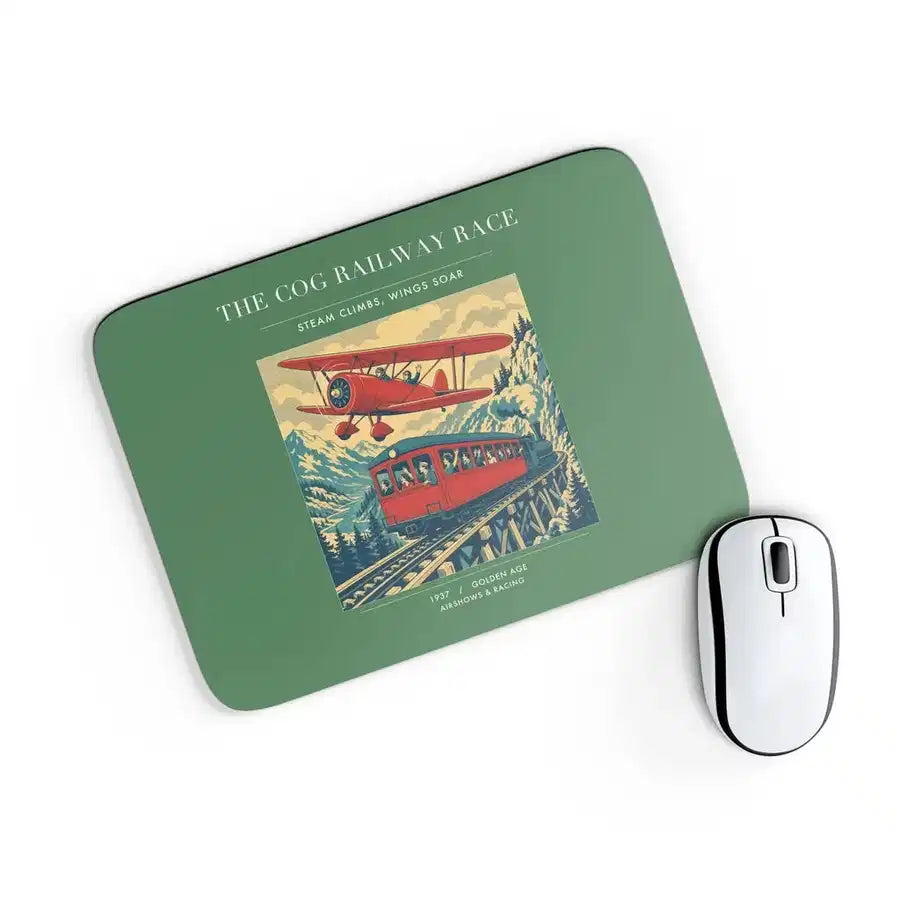 VINTAGE G4347 - The Cog Railway Race - Designed Mouse Pads design on green rectangle