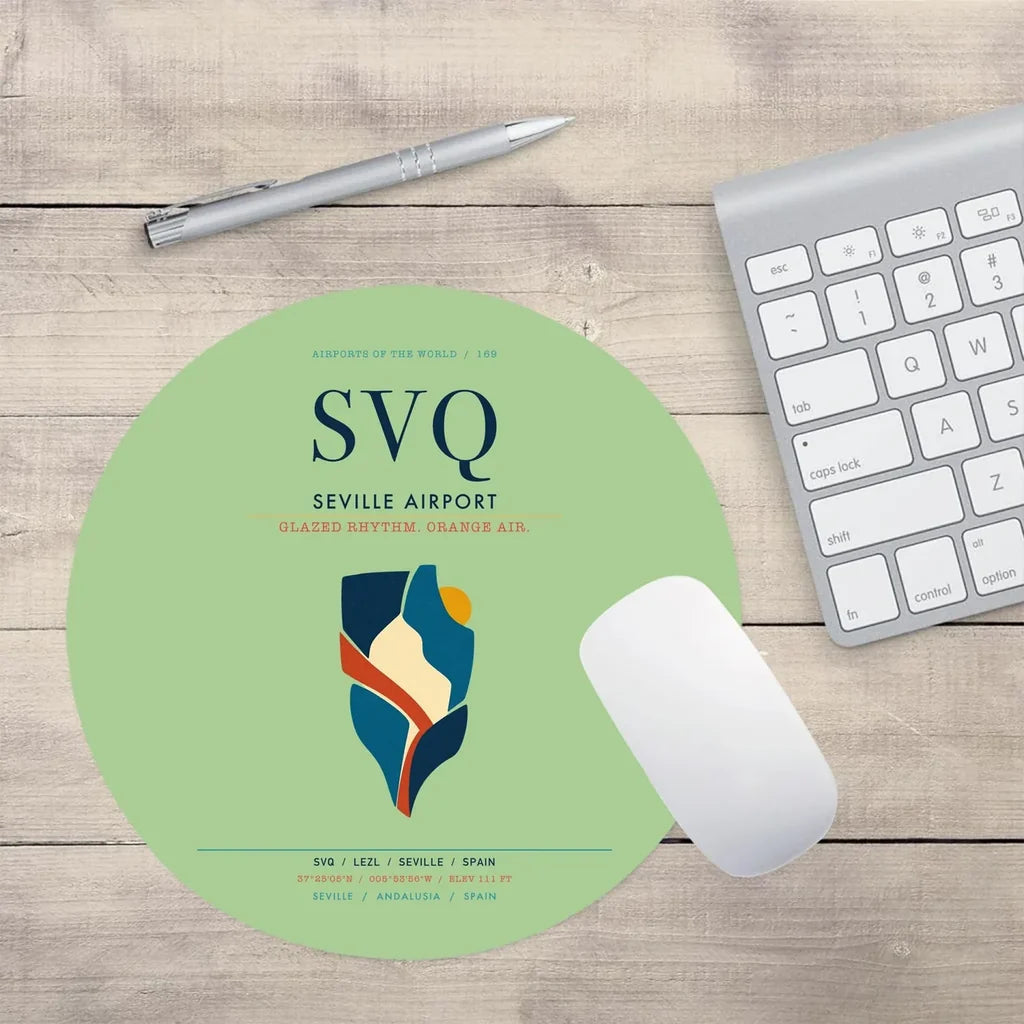 Seville Airport (SVQ) design on light green round mouse pad