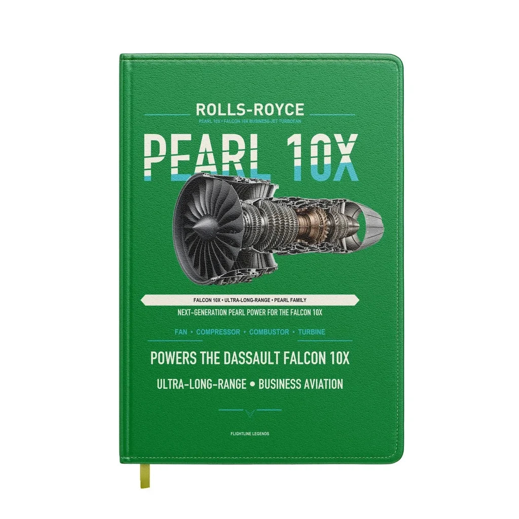 PEARL 10X design on green notebook