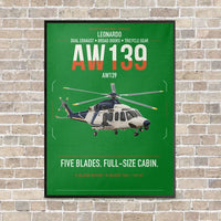 Thumbnail for Leonardo AW139 vertical canvas print - framed - green background