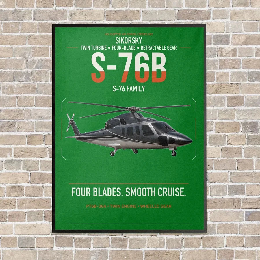 Sikorsky S-76B vertical canvas print - framed - green background