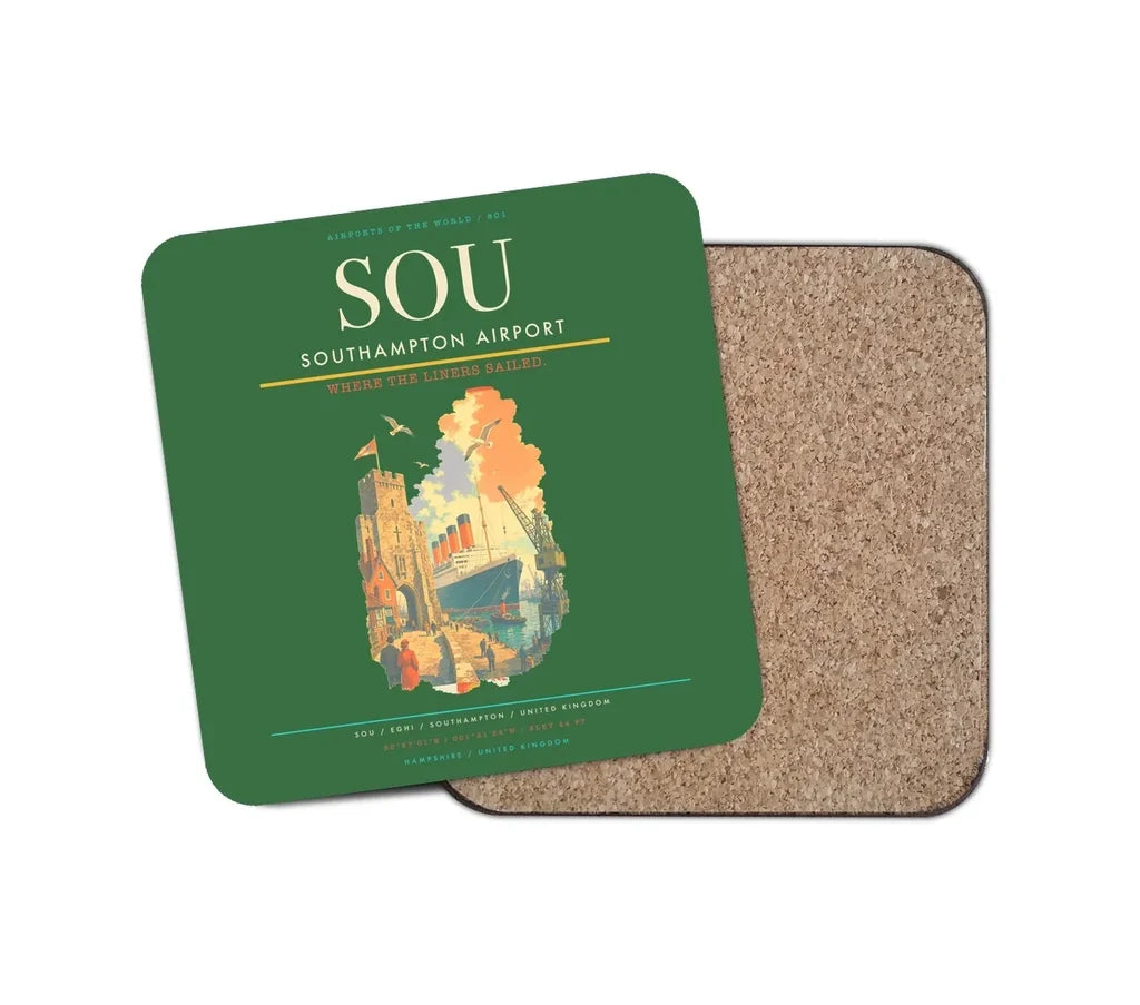 Southampton Airport (SOU) design on green 1 piece coaster