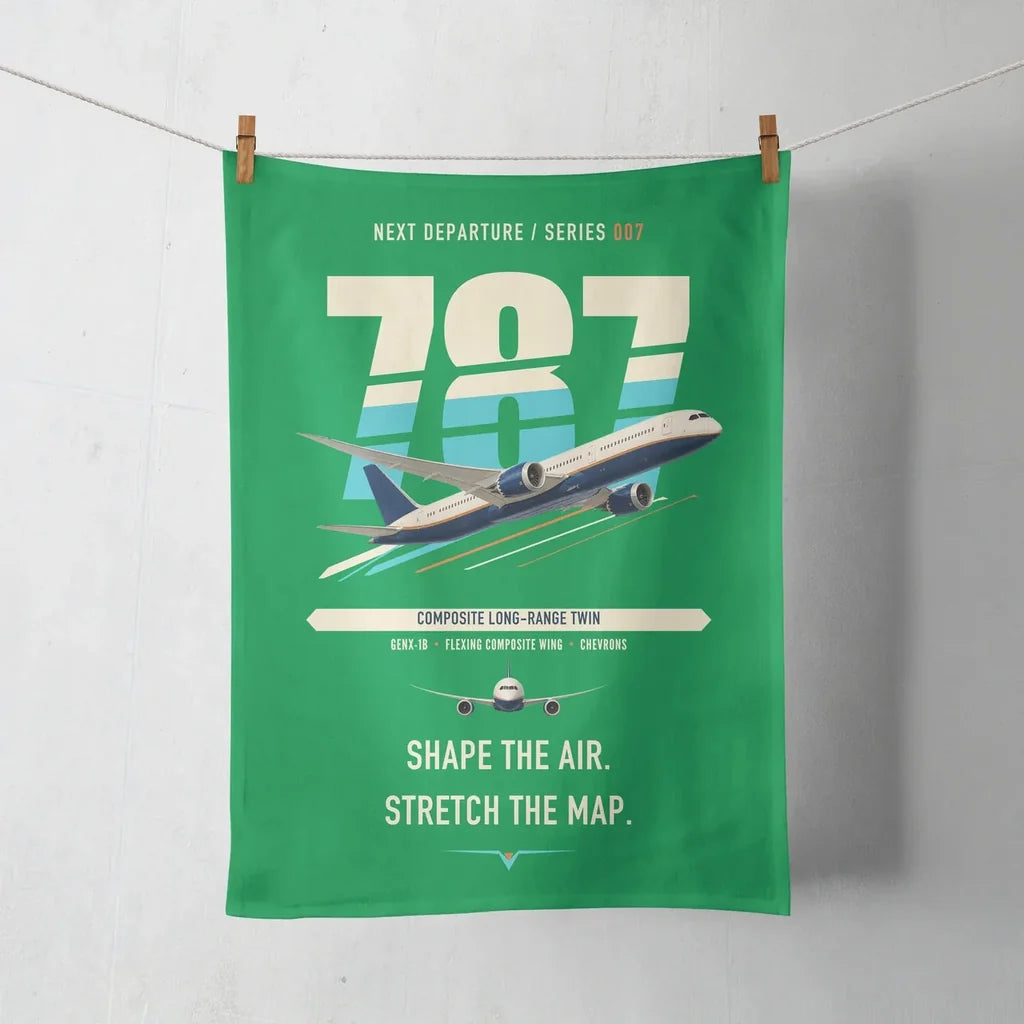 Boeing 787-9 Dreamliner design on green towel