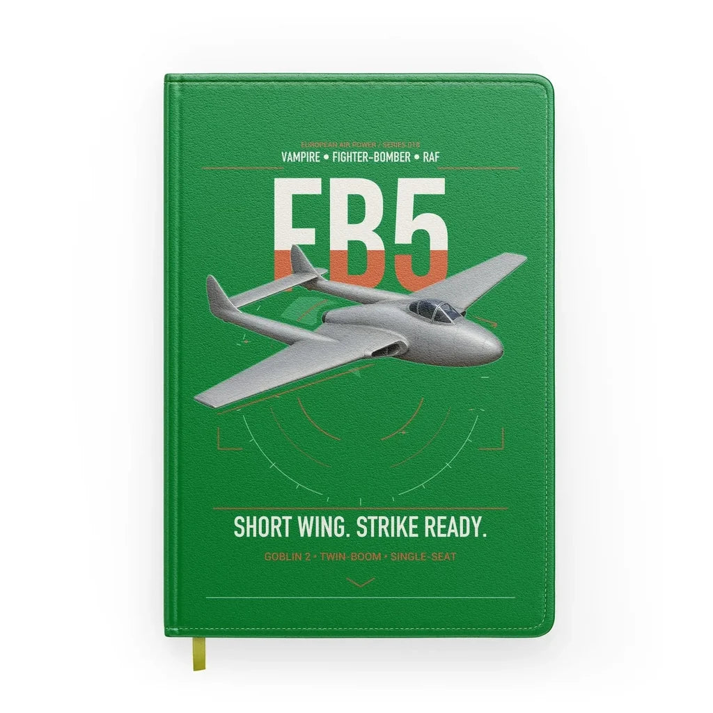 de Havilland Vampire FB5 design on green notebook