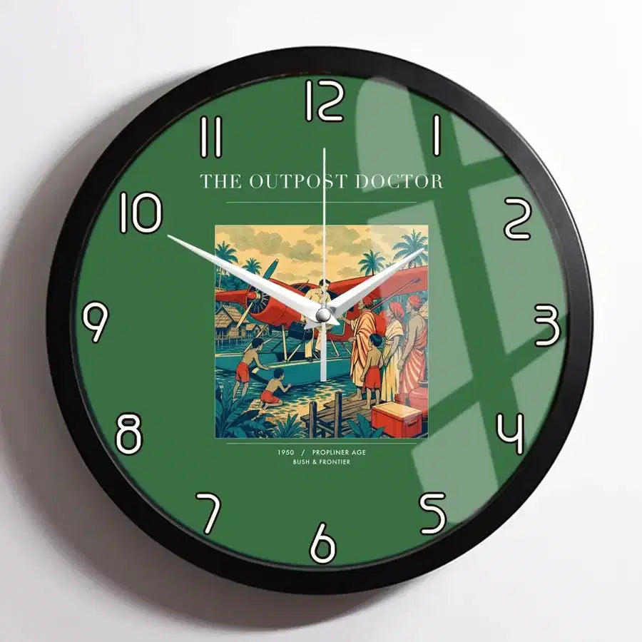 VINTAGE G4197 - The Outpost Doctor - Designed Wall Clocks design on green framed