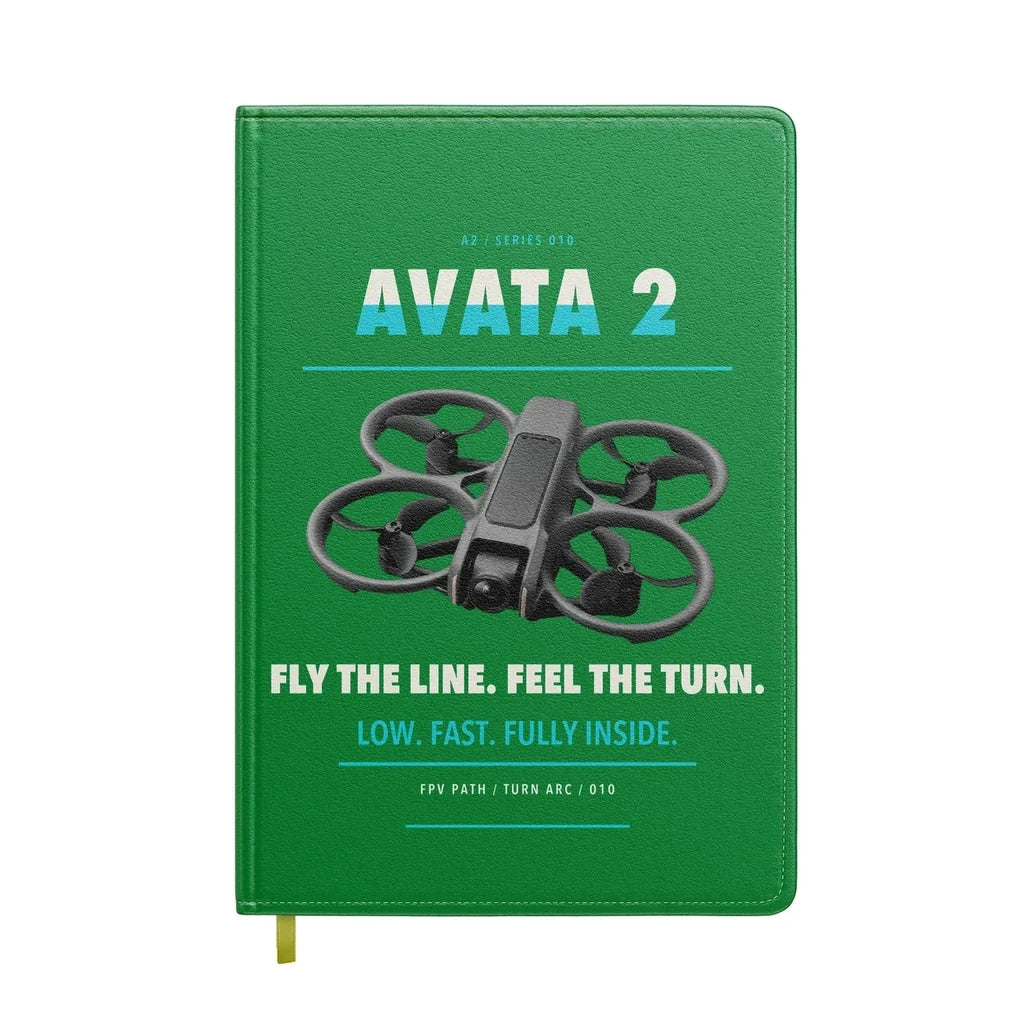 DJI Avata 2 design on green notebook