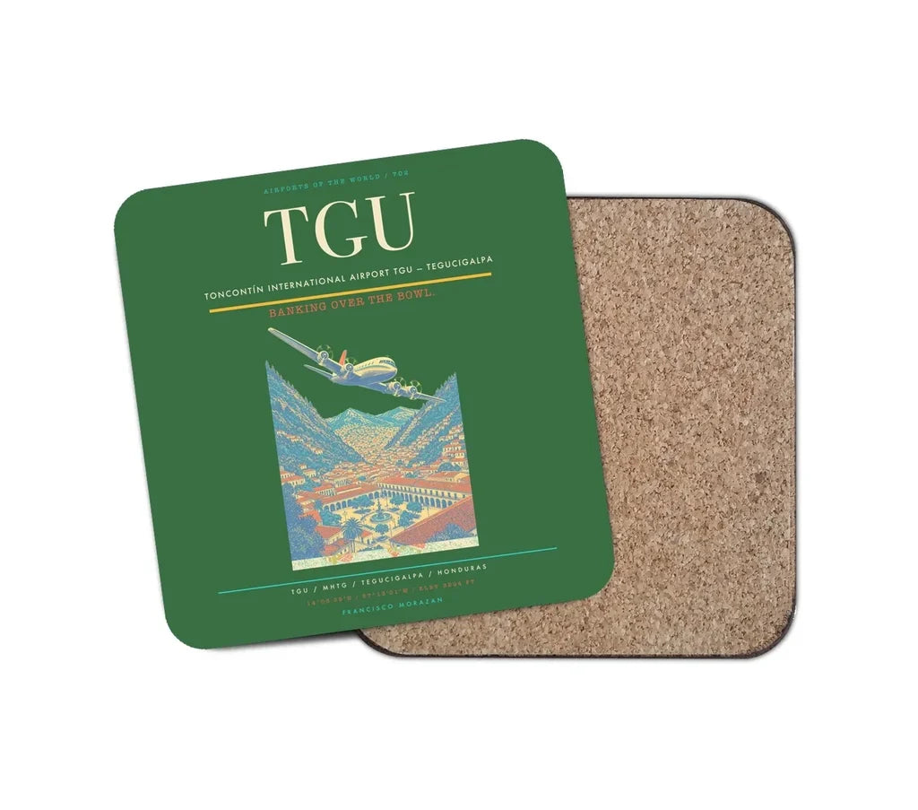 Toncontín International Airport (TGU) design on green 1 piece coaster