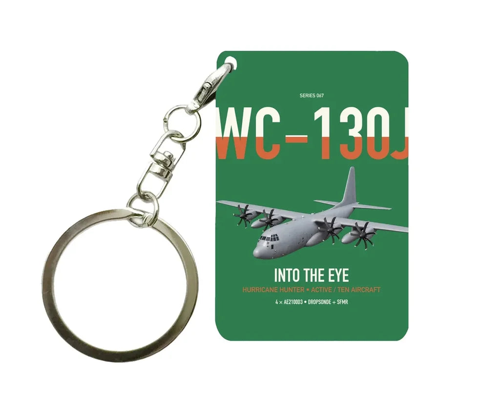 WC-130J Hurricane Hunter design on green designed key chain, double-side print