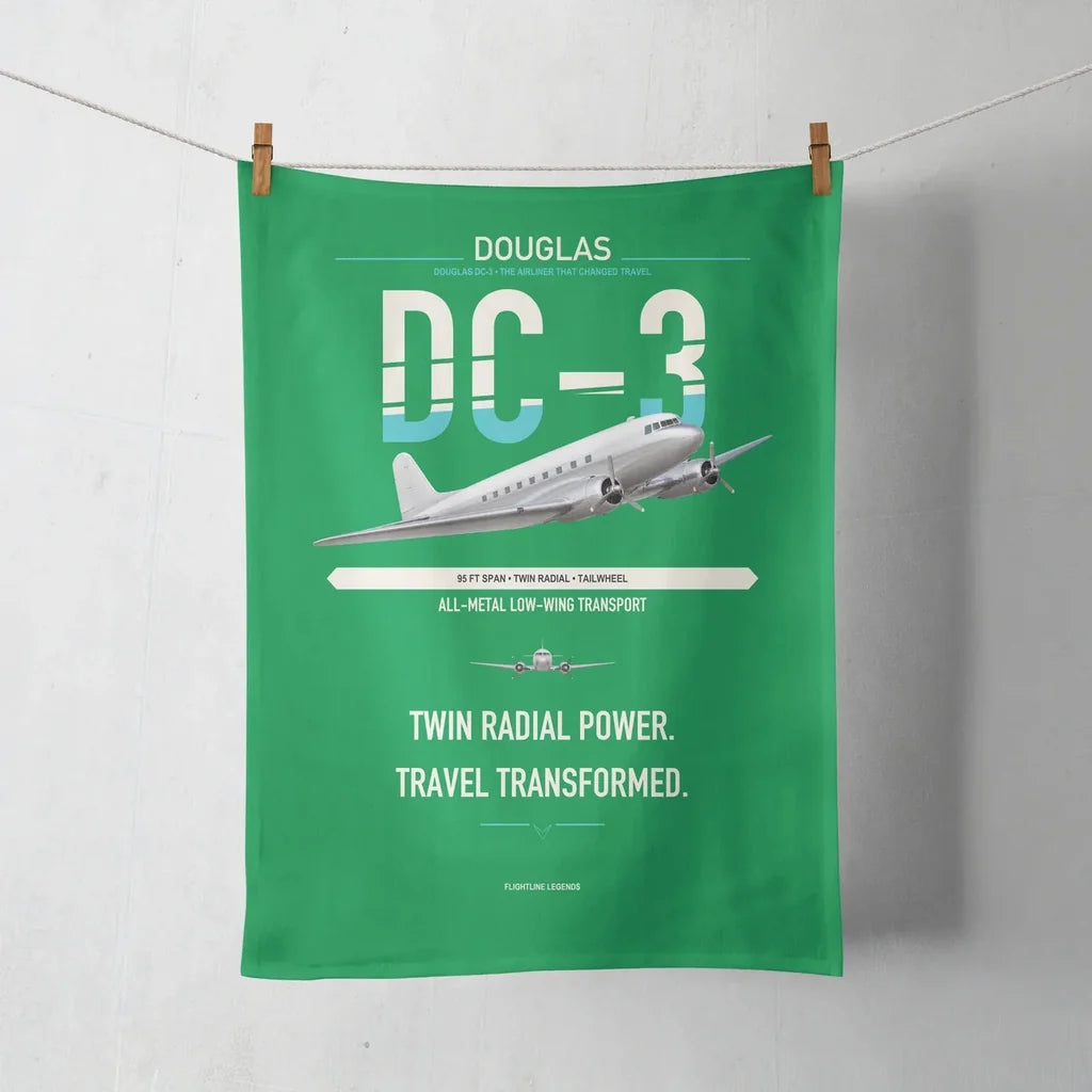 Douglas DC-3 design on green towel