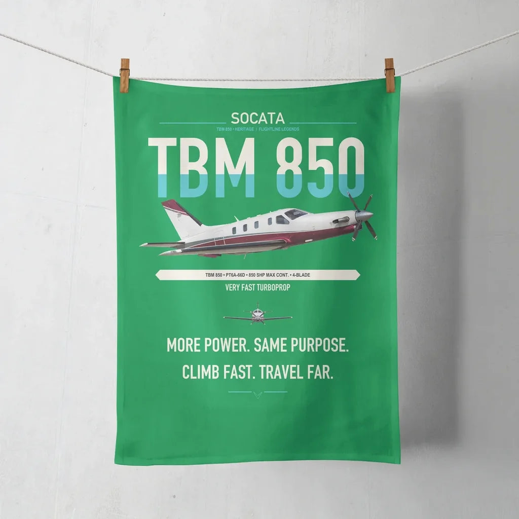 Socata TBM 850 design on green towel