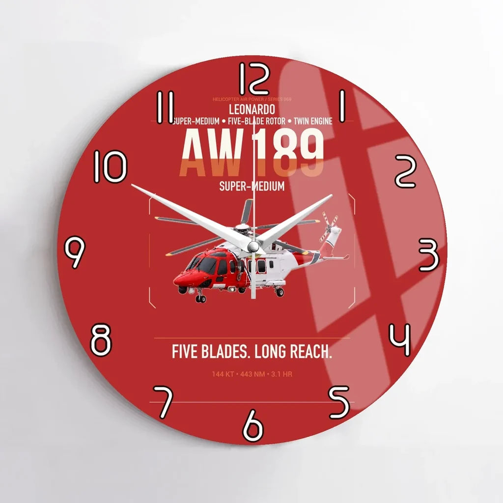 Leonardo AW189 design on red no frame wall clock