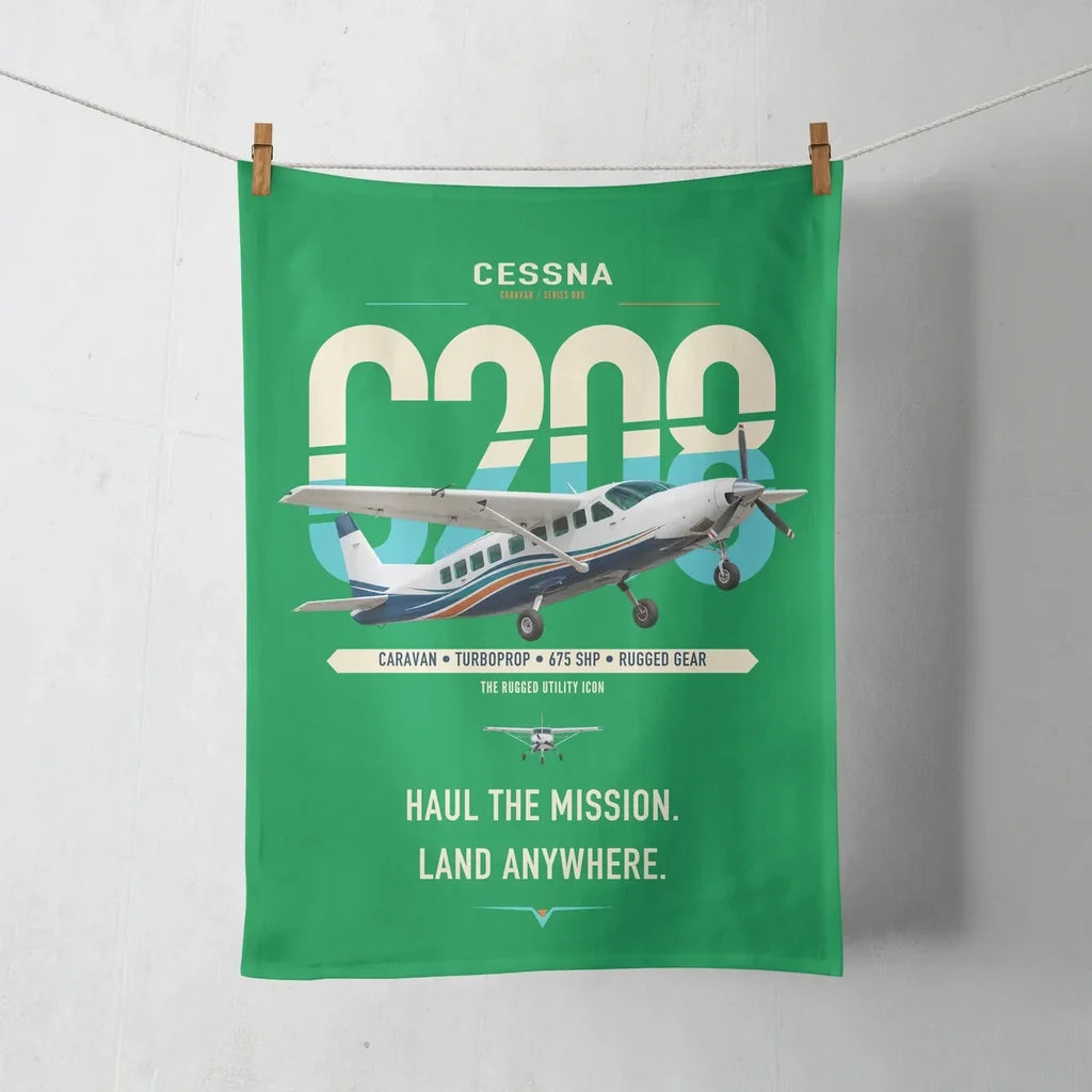 Cessna 208 Caravan design on green towel