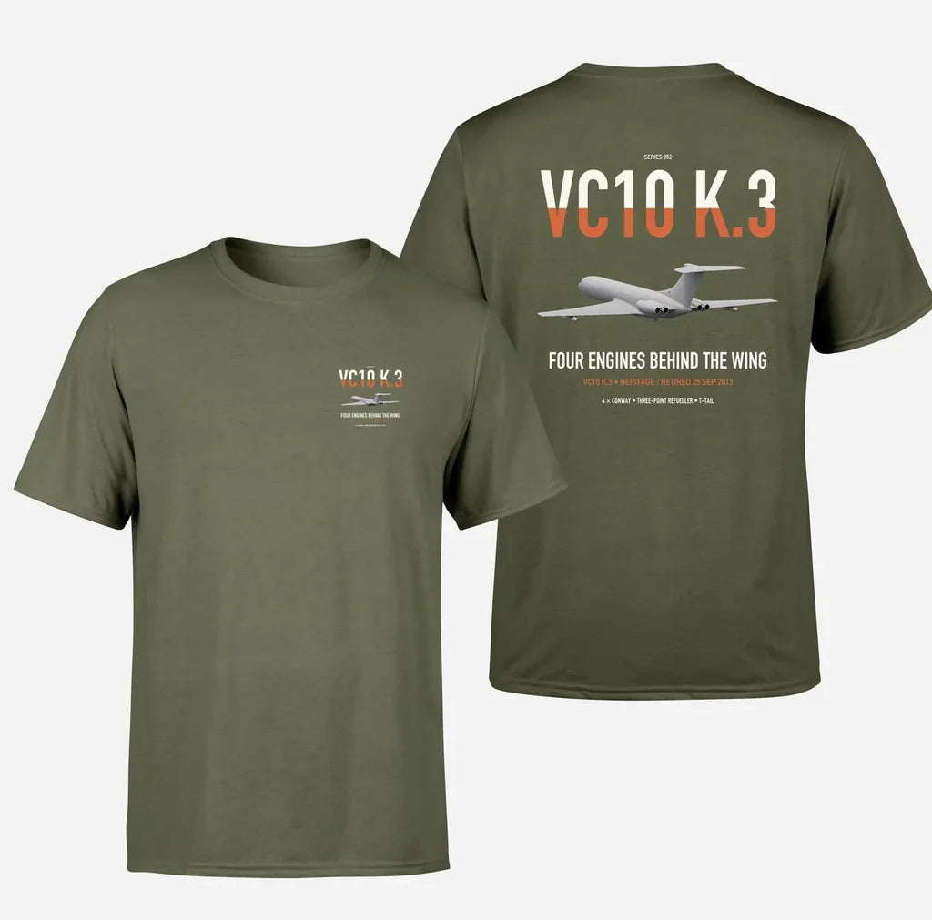 Vickers VC10 K.3 design on green army double-side t-shirt, double-side print
