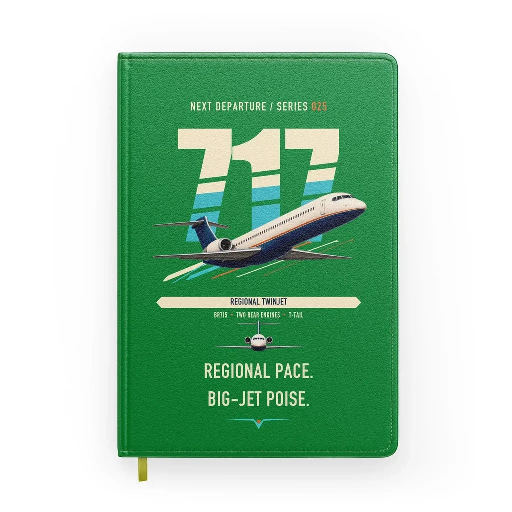 Boeing 717-200 design on green notebook