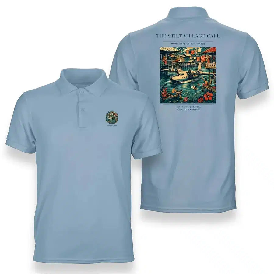 VINTAGE G4275 - The Stilt Village Call - Double-Side Polo T-Shirt design on lightblue