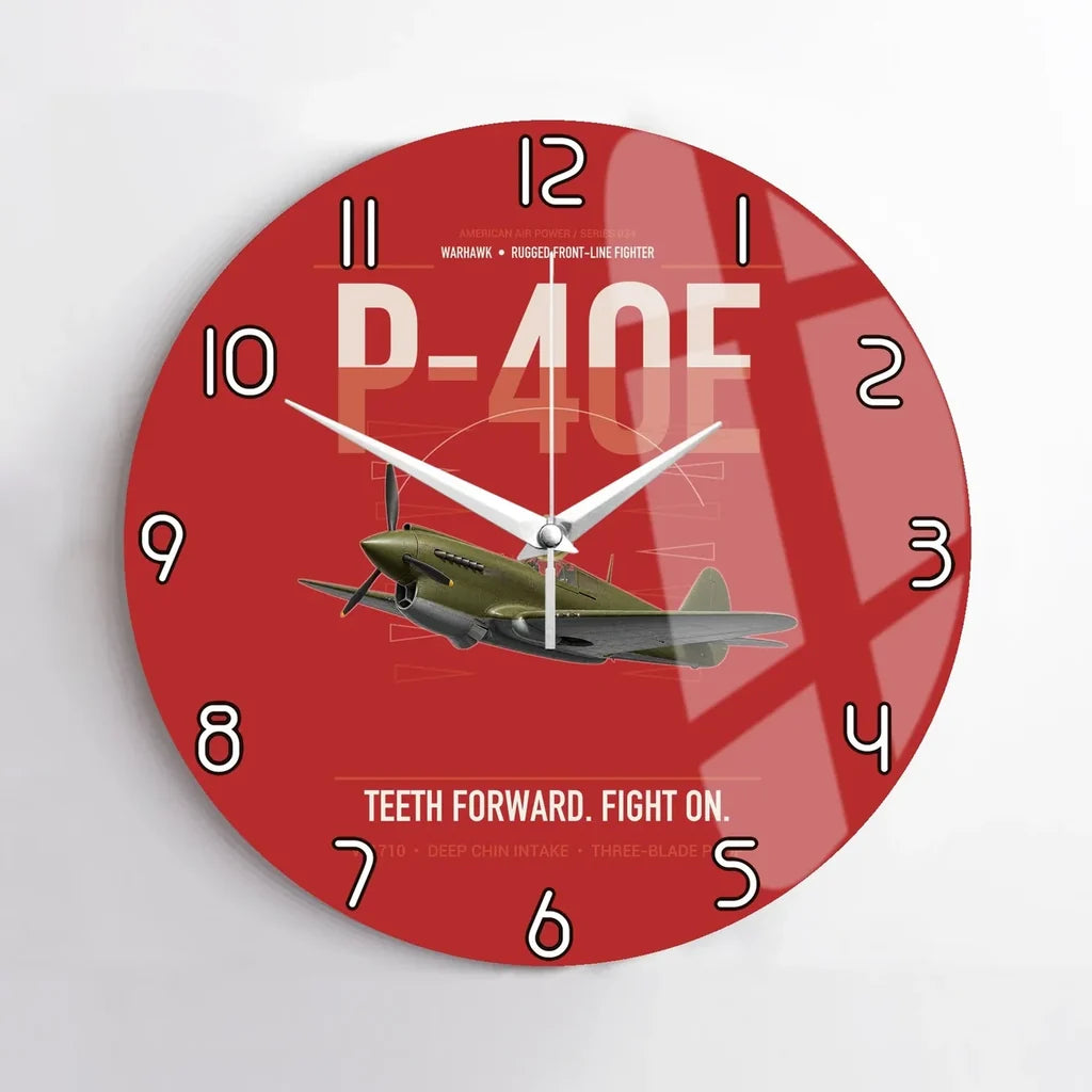 P-40E Warhawk design on red no frame wall clock