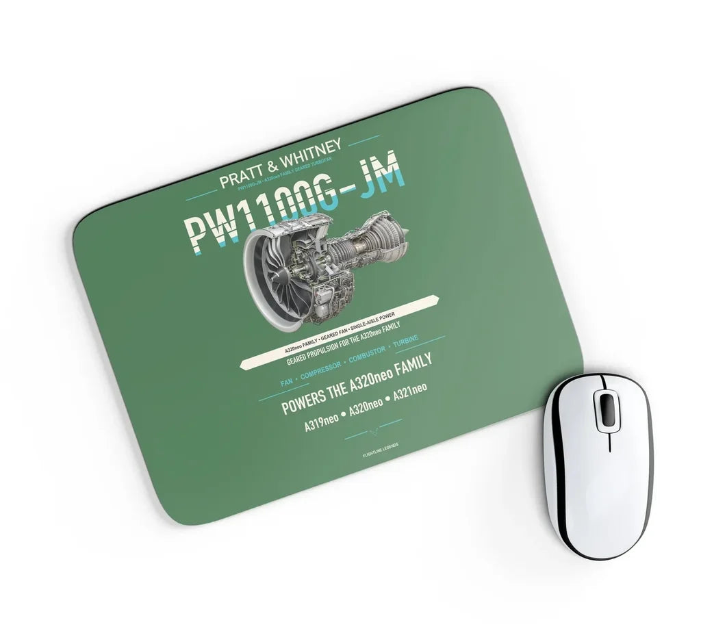 PW1100G-JM design on green rectangle mouse pad